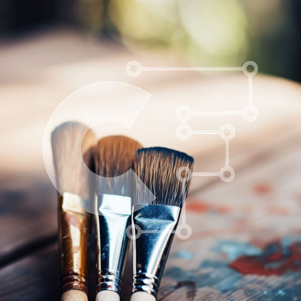 Intra Συλλεκτικό Ξύλινο Παζλ Plywood  4mm - Πινέλα ζωγραφικής σε ξύλινο τραπέζι Σε Ξύλινο Κουτί - Διαστάσεις Puzzle: 10x10 cm – 25 κομμάτια