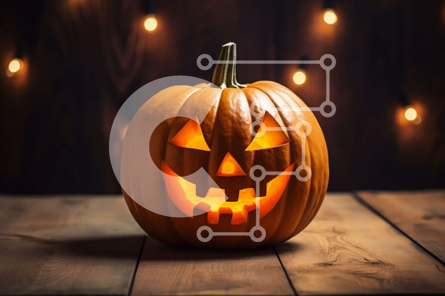 Intra Συλλεκτικό Ξύλινο Παζλ Plywood  4mm - Σκαλιστή κολοκύθα με λαμπερά φώτα σε ξύλινο τραπέζι Σε Ξύλινο Κουτί - Διαστάσεις: 10x10 cm – 25 κομμάτια