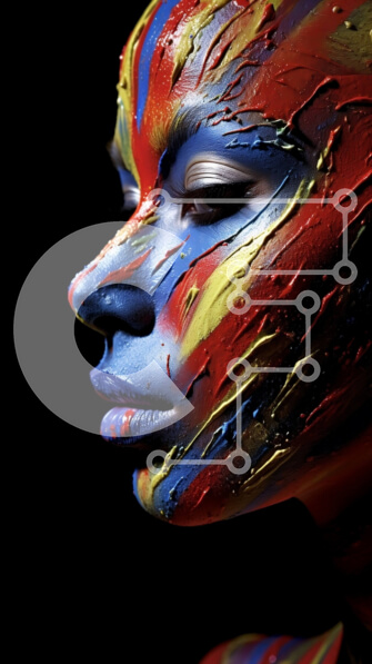 Intra Συλλεκτικό Ξύλινο Παζλ Plywood  4mm - Γυναίκα με πολύχρωμη μπογιά σε πρόσωπο και σώμα και μια σοβαρή έκφραση Σε Ξύλινο Κουτί - Διαστάσεις Puzzle: 10x10 cm – 25 κομμάτια