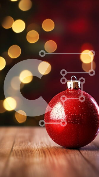 Intra Συλλεκτικό Ξύλινο Παζλ Plywood  4mm - Κόκκινο στολίδι σε ξύλινο τραπέζι με φωτισμένο χριστουγεννιάτικο δέντρο Σε Ξύλινο Κουτί - Διαστάσεις: 10x10 cm – 25 κομμάτια