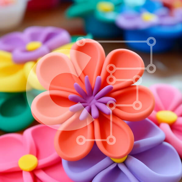 Intra Συλλεκτικό Ξύλινο Παζλ Plywood  4mm - Πολύχρωμος πλαστικός κύκλος λουλουδιών σε ξύλινη επιφάνεια Σε Ξύλινο Κουτί - Διαστάσεις Puzzle: 10x10 cm – 25 κομμάτια