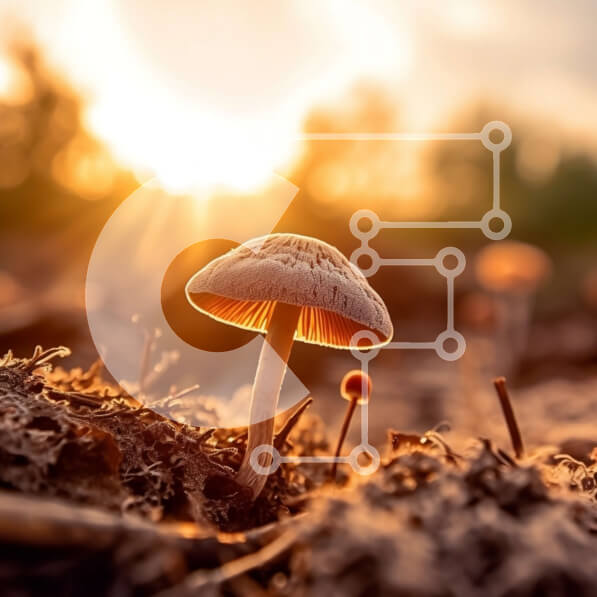 Intra Συλλεκτικό Ξύλινο Παζλ Plywood  4mm - Όμορφη εικόνα ενός μανιταριού στο δάσος στο ηλιοβασίλεμα Σε Ξύλινο Κουτί - Διαστάσεις: 10x10 cm – 25 κομμάτια