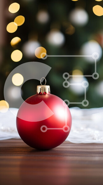 Intra Συλλεκτικό Ξύλινο Παζλ Plywood  4mm - Κόκκινη μπάλα στο τραπέζι με χριστουγεννιάτικο δέντρο στο φόντο Σε Ξύλινο Κουτί - Διαστάσεις: 10x10 cm – 25 κομμάτια