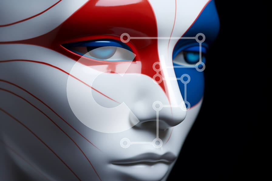 Intra Συλλεκτικό Ξύλινο Παζλ Plywood  4mm - Μανεκέν με κόκκινες, λευκές και μπλε ρίγες ζωγραφισμένες στο πρόσωπό του Σε Ξύλινο Κουτί - Διαστάσεις Puzzle: 10x10 cm – 25 κομμάτια