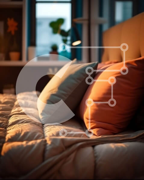 Intra Συλλεκτικό Ξύλινο Παζλ Plywood  4mm - Άνετο κρεβάτι με μαξιλάρια και κουβέρτα σε ένα άνετο δωμάτιο Σε Ξύλινο Κουτί - Διαστάσεις Puzzle: 10x10 cm – 25 κομμάτια