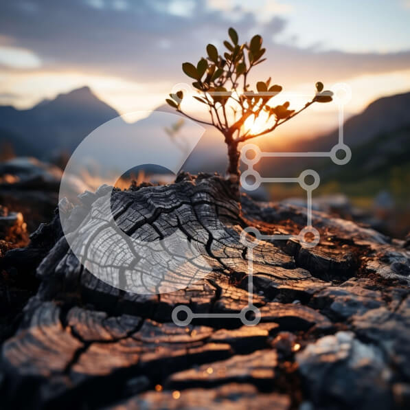 Intra Συλλεκτικό Ξύλινο Παζλ Plywood  4mm - Όμορφη εικόνα μικρού φυτού που αναπτύσσεται από κορμό δέντρου στο ηλιοβασίλεμα Σε Ξύλινο Κουτί - Διαστάσεις: 10x10 cm – 25 κομμάτια