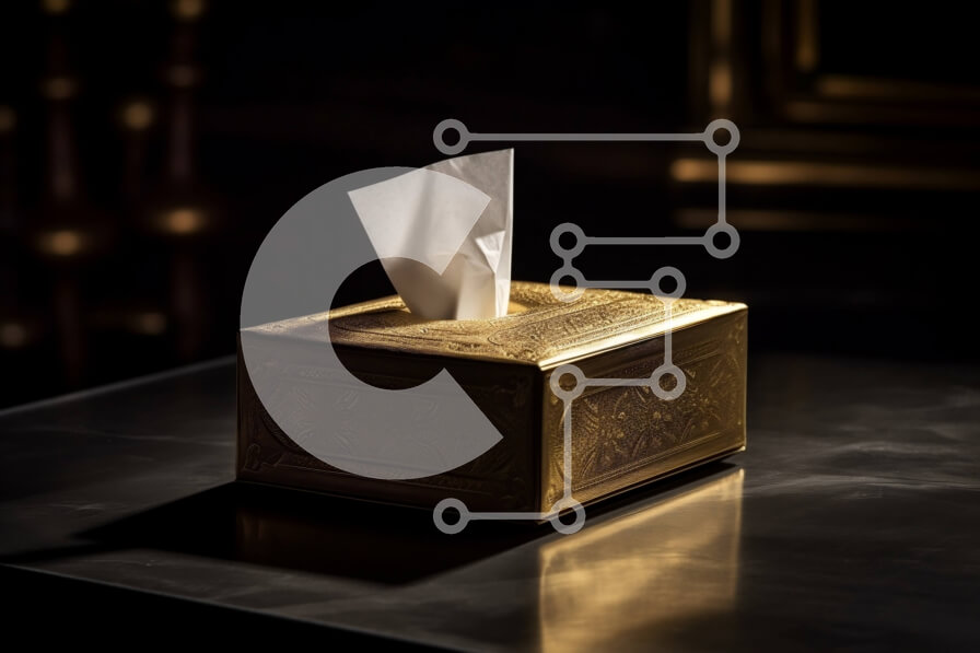 Intra Συλλεκτικό Ξύλινο Παζλ Plywood  4mm - Χρυσό κουτί ιστών σε ένα σκοτεινό τραπέζι - Φωτογραφία Αρχείου Σε Ξύλινο Κουτί - Διαστάσεις: 10x10 cm – 25 κομμάτια