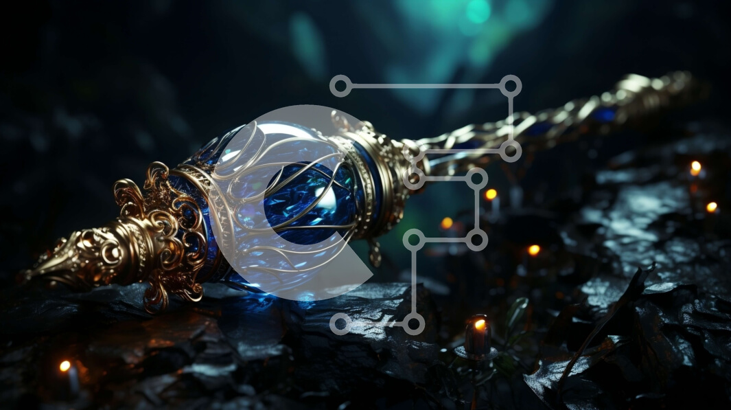 Intra Συλλεκτικό Ξύλινο Παζλ Plywood  4mm - Όμορφη εικόνα ενός μπλε και χρυσού σπαθιού με περίπλοκα σχέδια Σε Ξύλινο Κουτί - Διαστάσεις: 10x10 cm – 25 κομμάτια