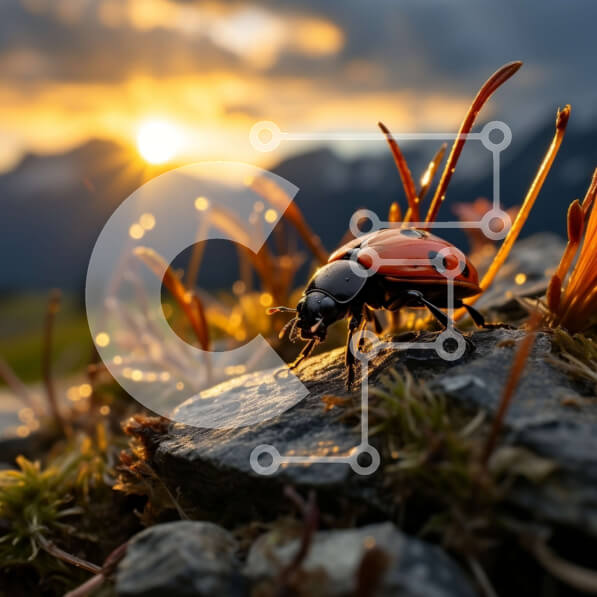 Intra Συλλεκτικό Ξύλινο Παζλ Plywood  4mm - Όμορφη εικόνα μιας πασχαλίτσας που στηρίζεται σε έναν βράχο στο ηλιοβασίλεμα με βουνά Σε Ξύλινο Κουτί - Διαστάσεις: 10x10 cm – 25 κομμάτια