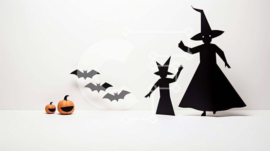 Intra Συλλεκτικό Ξύλινο Παζλ Plywood  4mm - Ασπρόμαυρη χάρτινη κοπή μαγισσών με κολοκύθες Σε Ξύλινο Κουτί - Διαστάσεις Puzzle: 10x10 cm – 25 κομμάτια