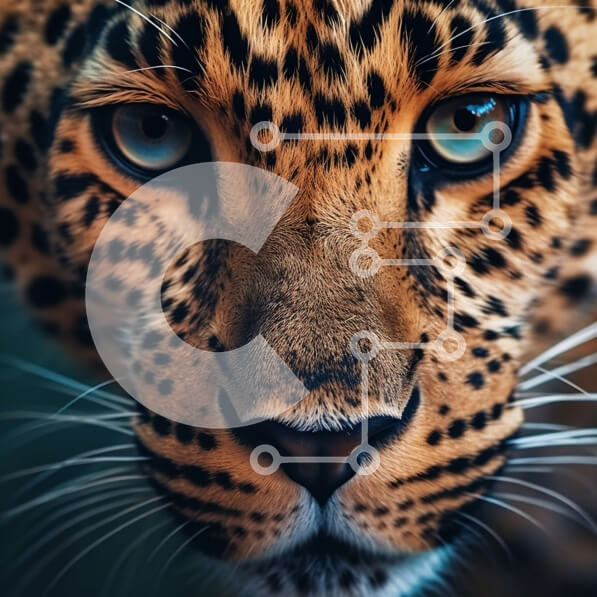 Intra Συλλεκτικό Ξύλινο Παζλ Plywood  4mm - Εκπληκτική κοντινή πλάνο μιας λεοπάρδαλης με μπλε μάτια και χοντρά μουστάκια Σε Ξύλινο Κουτί - Διαστάσεις: 10x10 cm – 25 κομμάτια