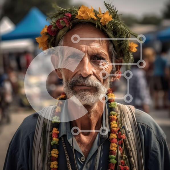 Intra Συλλεκτικό Ξύλινο Παζλ Plywood  4mm - Ηλικιωμένος άνδρας φορώντας παραδοσιακή ενδυμασία σε μια πολυσύχναστη αγορά Σε Ξύλινο Κουτί - Διαστάσεις Puzzle: 10x10 cm – 25 κομμάτια