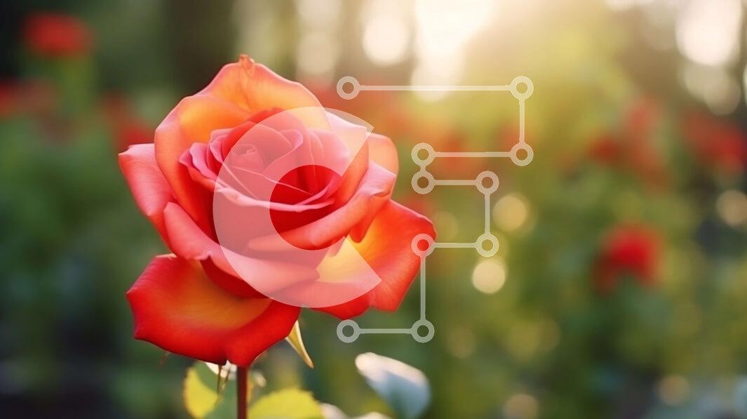 Intra Συλλεκτικό Ξύλινο Παζλ Plywood  4mm - Μονό κόκκινο τριαντάφυλλο σε ανοιχτό χωράφι με άλλα λουλούδια Σε Ξύλινο Κουτί - Διαστάσεις: 10x10 cm – 25 κομμάτια