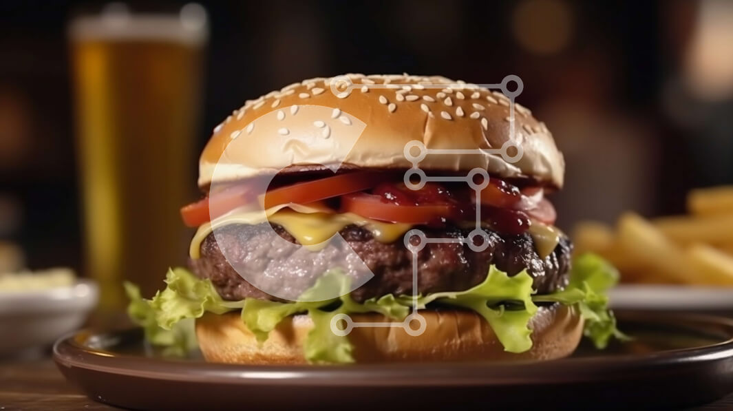 Σετ των 2 Intra Συλλεκτικό Ξύλινο Παζλ Plywood  4mm - Νόστιμο Cheeseburger με μαρούλι, ντομάτα και κέτσαπ σε κουλούρι με τηγανιτές πατάτες στο βάθος Σε Ξύλινο Κουτί - Διαστάσεις: 10x10 cm – 25 κομμάτια