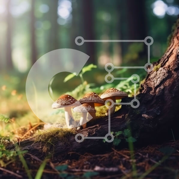 Intra Συλλεκτικό Ξύλινο Παζλ Plywood  4mm - Ομάδα μανιταριών που αστράφτουν στο φως του ήλιου στο δάσος Σε Ξύλινο Κουτί - Διαστάσεις: 10x10 cm – 25 κομμάτια