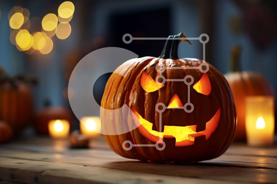 Intra Συλλεκτικό Ξύλινο Παζλ Plywood  4mm - Λαμπερή κολοκύθα με κεριά σε ένα τραπέζι Σε Ξύλινο Κουτί - Διαστάσεις: 10x10 cm – 25 κομμάτια