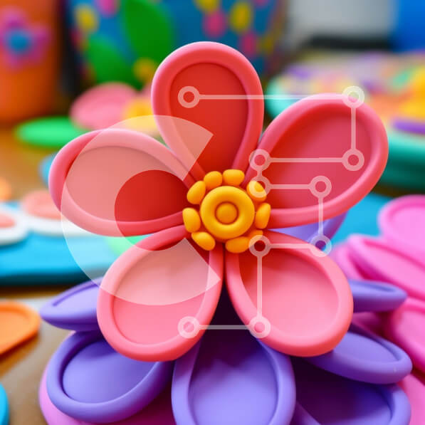 Intra Συλλεκτικό Ξύλινο Παζλ Plywood  4mm - Πολύχρωμο πλαστικό λουλούδι σε ξύλινη επιφάνεια Σε Ξύλινο Κουτί - Διαστάσεις: 10x10 cm – 25 κομμάτια