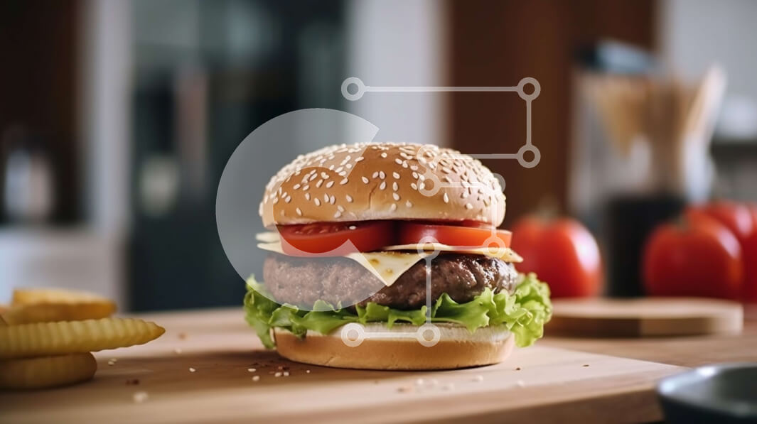 Σετ των 2 Intra Συλλεκτικό Ξύλινο Παζλ Plywood  4mm - Νόστιμο χάμπουργκερ με μαρούλι, ντομάτα και τυρί σε ξύλινο ξύλο κοπής Σε Ξύλινο Κουτί - Διαστάσεις: 10x10 cm – 25 κομμάτια