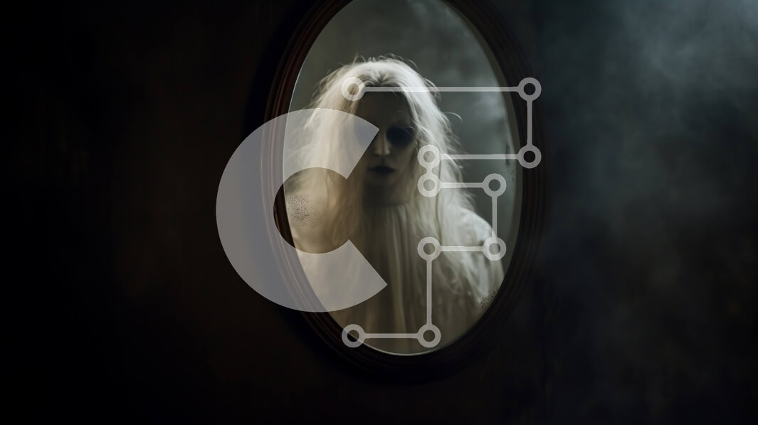 Intra Συλλεκτικό Ξύλινο Παζλ Plywood  4mm - Φανταστική γυναίκα με λευκή στολή μπροστά από τον κυκλικό καθρέφτη Σε Ξύλινο Κουτί - Διαστάσεις Puzzle: 10x10 cm – 25 κομμάτια