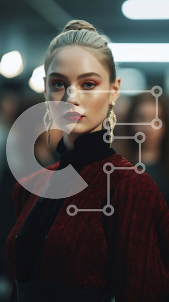 Intra Συλλεκτικό Ξύλινο Παζλ Plywood  4mm - Σοβαρή γυναίκα με κόκκινο σακάκι και μαύρο φόρεμα που στέκεται με ομάδα ανθρώπων Σε Ξύλινο Κουτί - Διαστάσεις Puzzle: 10x10 cm – 25 κομμάτια