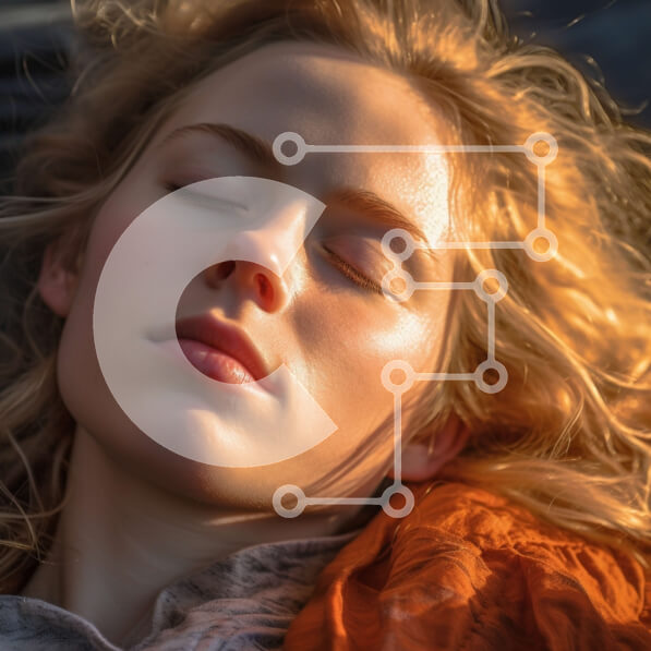 Σετ των 2 Intra Συλλεκτικό Ξύλινο Παζλ Plywood  4mm - Νεαρή γυναίκα που χαλαρώνει με κλειστά μάτια σε πορτοκαλί σακάκι Σε Ξύλινο Κουτί - Διαστάσεις: 10x10 cm – 25 κομμάτια