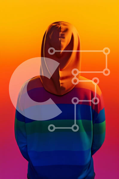 Intra Συλλεκτικό Ξύλινο Παζλ Plywood  4mm - Κομψή εικόνα ενός ατόμου με ένα πολύχρωμο κουκούλα σε ένα ζωντανό φόντο Σε Ξύλινο Κουτί - Διαστάσεις Puzzle: 10x10 cm – 25 κομμάτια