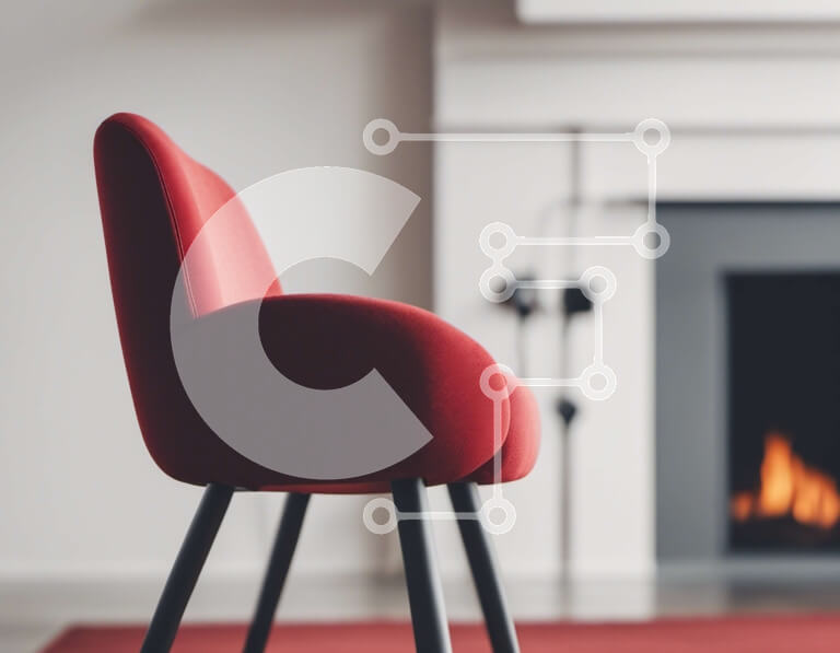 Intra Συλλεκτικό Ξύλινο Παζλ Plywood  4mm - Κόκκινη καρέκλα μπροστά από το τζάκι στο σαλόνι Σε Ξύλινο Κουτί - Διαστάσεις Puzzle: 10x10 cm – 25 κομμάτια