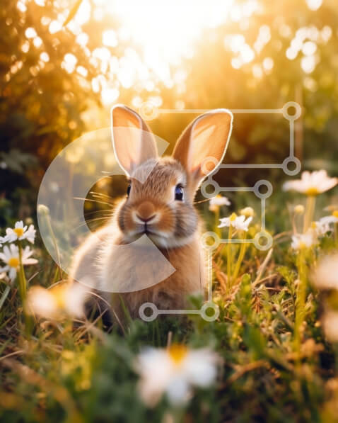 Σετ των 2 Intra Συλλεκτικό Ξύλινο Παζλ Plywood  4mm - Χαριτωμένη εικόνα ενός καφέ κουνελιού σε ένα χωράφι με μαργαρίτες στο ηλιοβασίλεμα Σε Ξύλινο Κουτί - Διαστάσεις: 10x10 cm – 25 κομμάτια