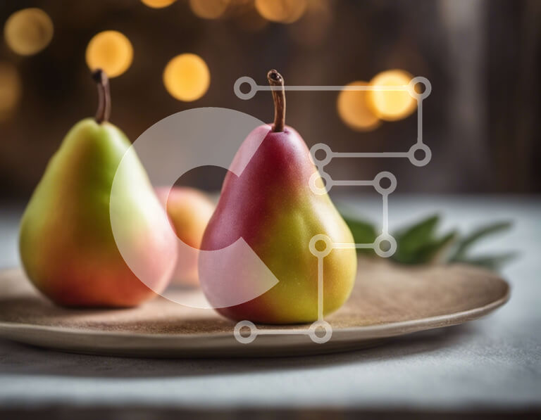 Σετ των 2 Intra Συλλεκτικό Ξύλινο Παζλ Plywood  4mm - Δύο φρέσκα αχλάδια στο πιάτο με φωτισμένο φόντο Σε Ξύλινο Κουτί - Διαστάσεις: 10x10 cm – 25 κομμάτια