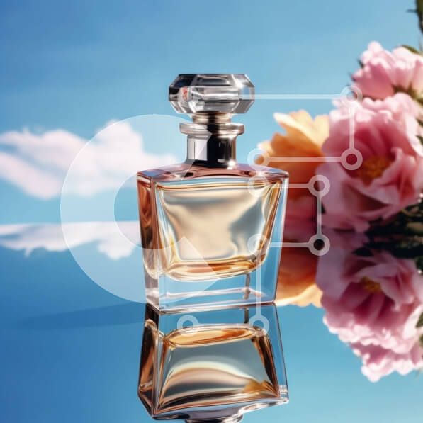 Σετ των 2 Intra Συλλεκτικό Ξύλινο Παζλ Plywood  4mm - Ζωντανή εικόνα του μπουκαλιού αρώματος Chanel No. 5 με ροζ λουλούδι και μπλε ουρανό Σε Ξύλινο Κουτί - Διαστάσεις: 10x10 cm – 25 κομμάτια