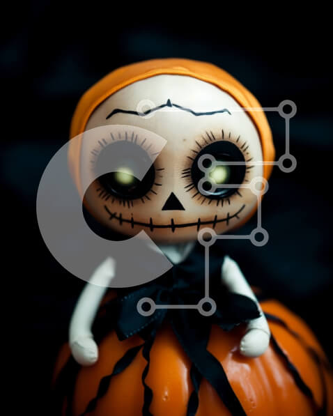 Intra Συλλεκτικό Ξύλινο Παζλ Plywood  4mm - Κούκλα σκελετού αποκριών στην κολοκύθα Σε Ξύλινο Κουτί - Διαστάσεις Puzzle: 10x10 cm – 25 κομμάτια