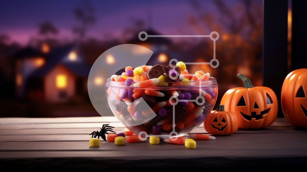 Intra Συλλεκτικό Ξύλινο Παζλ Plywood  4mm - Καραμέλα με θέμα το Halloween με κολοκύθες και αράχνη Σε Ξύλινο Κουτί - Διαστάσεις Puzzle: 10x10 cm – 25 κομμάτια