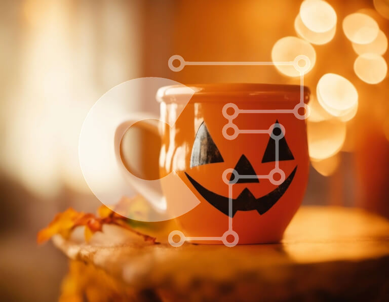 Σετ των 2 Intra Συλλεκτικό Ξύλινο Παζλ Plywood  4mm - Πορτοκαλί κούπα καφέ προσώπου κολοκύθας σε φύλλα Σε Ξύλινο Κουτί - Διαστάσεις: 10x10 cm – 25 κομμάτια