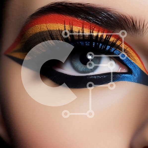 Σετ των 2 Intra Συλλεκτικό Ξύλινο Παζλ Plywood  4mm - Ουράνιο τόξο και φτερωτό eyeliner στο μάτι μιας γυναίκας Σε Ξύλινο Κουτί - Διαστάσεις: 10x10 cm – 25 κομμάτια