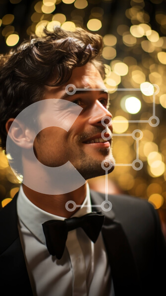 Intra Συλλεκτικό Ξύλινο Παζλ Plywood  4mm - Κομψός άνδρας με σμόκιν και παπιγιόν με φόντο λαμπερά φώτα Σε Ξύλινο Κουτί - Διαστάσεις Puzzle: 10x10 cm – 25 κομμάτια