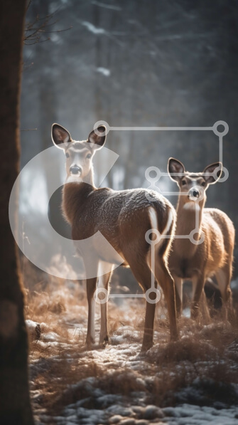 Σετ των 2 Intra Συλλεκτικό Ξύλινο Παζλ Plywood  4mm - Όμορφη εικόνα δύο ελαφιών σε ένα χιονισμένο δάσος Σε Ξύλινο Κουτί - Διαστάσεις: 10x10 cm – 25 κομμάτια