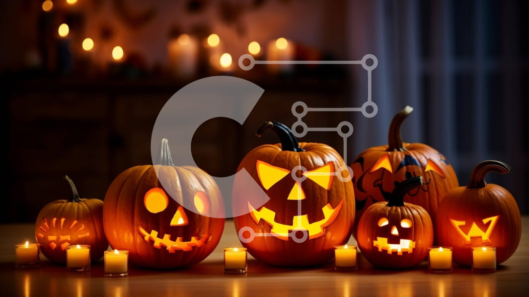 Intra Συλλεκτικό Ξύλινο Παζλ Plywood  4mm - Ομάδα από σκαλιστές κολοκύθες με αναμμένα κεριά για το Halloween Σε Ξύλινο Κουτί - Διαστάσεις Puzzle: 10x10 cm – 25 κομμάτια