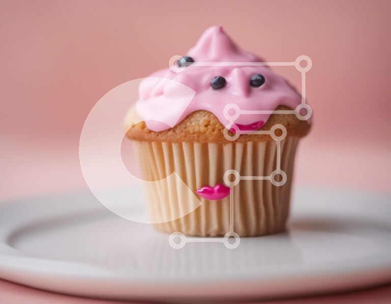 Σετ των 2 Intra Συλλεκτικό Ξύλινο Παζλ Plywood  4mm - Νόστιμο Cupcake με ροζ παγωμένο και βατόμουρα σε λευκό πιάτο Σε Ξύλινο Κουτί - Διαστάσεις: 10x10 cm – 25 κομμάτια