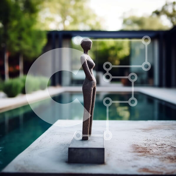 Intra Συλλεκτικό Ξύλινο Παζλ Plywood  4mm - Σύγχρονο γλυπτό μιας γυναίκας δίπλα στην πισίνα Σε Ξύλινο Κουτί - Διαστάσεις Puzzle: 10x10 cm – 25 κομμάτια