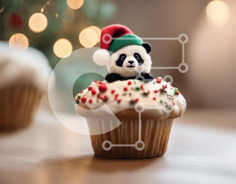 Σετ των 2 Intra Συλλεκτικό Ξύλινο Παζλ Plywood  4mm - Panda Cupcake με γιορτινά στολίδια Σε Ξύλινο Κουτί - Διαστάσεις: 10x10 cm – 25 κομμάτια