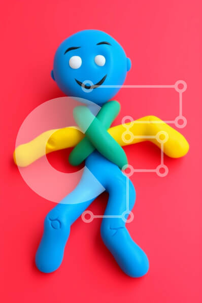 Intra Συλλεκτικό Ξύλινο Παζλ Plywood  4mm - Πολύχρωμο πηλό χαρακτήρα σε κόκκινο φόντο Σε Ξύλινο Κουτί - Διαστάσεις: 10x10 cm – 25 κομμάτια