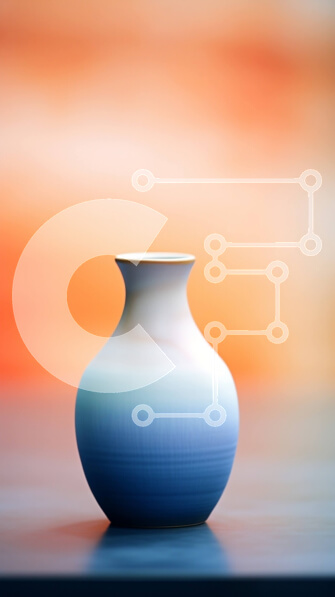 Intra Συλλεκτικό Ξύλινο Παζλ Plywood  4mm - Μπλε βάζο σε πορτοκαλί και κόκκινο φόντο Σε Ξύλινο Κουτί - Διαστάσεις Puzzle: 10x10 cm – 25 κομμάτια