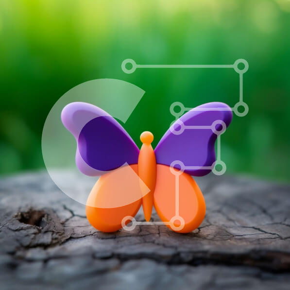 Intra Συλλεκτικό Ξύλινο Παζλ Plywood  4mm - Πορτοκαλί και μωβ παιχνίδι πεταλούδας στο κούτσουρο δέντρου Σε Ξύλινο Κουτί - Διαστάσεις: 10x10 cm – 25 κομμάτια