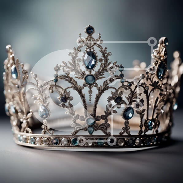 Σετ των 2 Intra Συλλεκτικό Ξύλινο Παζλ Plywood  4mm - Εκπληκτική κοντινή φωτογραφία του στέμματος με μπλε και καθαρά κρύσταλλα Σε Ξύλινο Κουτί - Διαστάσεις: 10x10 cm – 25 κομμάτια