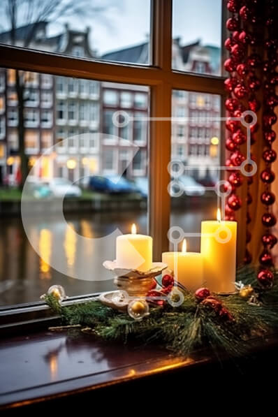 Intra Συλλεκτικό Ξύλινο Παζλ Plywood  4mm - Χριστουγεννιάτικα στολίδια σε ένα περβάζι με κεριά και στολίδια Σε Ξύλινο Κουτί - Διαστάσεις: 10x10 cm – 25 κομμάτια