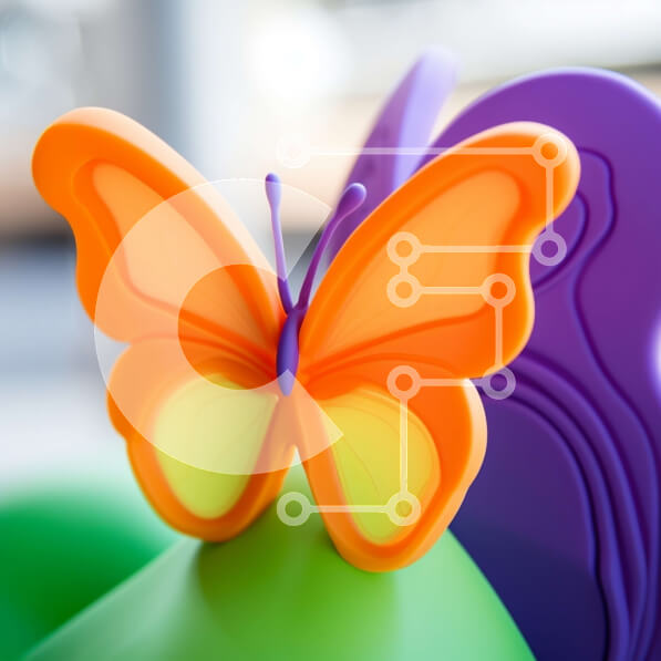 Intra Συλλεκτικό Ξύλινο Παζλ Plywood  4mm - Πορτοκαλί και μωβ παιχνίδι πεταλούδας σε πράσινο, μωβ και πορτοκαλί πλαστικό Σε Ξύλινο Κουτί - Διαστάσεις: 10x10 cm – 25 κομμάτια