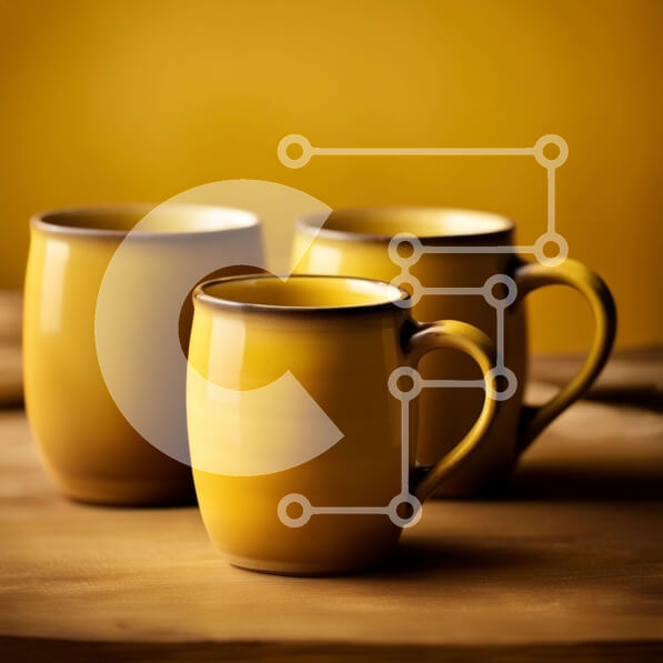 Intra Συλλεκτικό Ξύλινο Παζλ Plywood  4mm - Κομψές και ζωηρές κίτρινες κούπες σε ένα ξύλινο τραπέζι Σε Ξύλινο Κουτί - Διαστάσεις: 10x10 cm – 25 κομμάτια