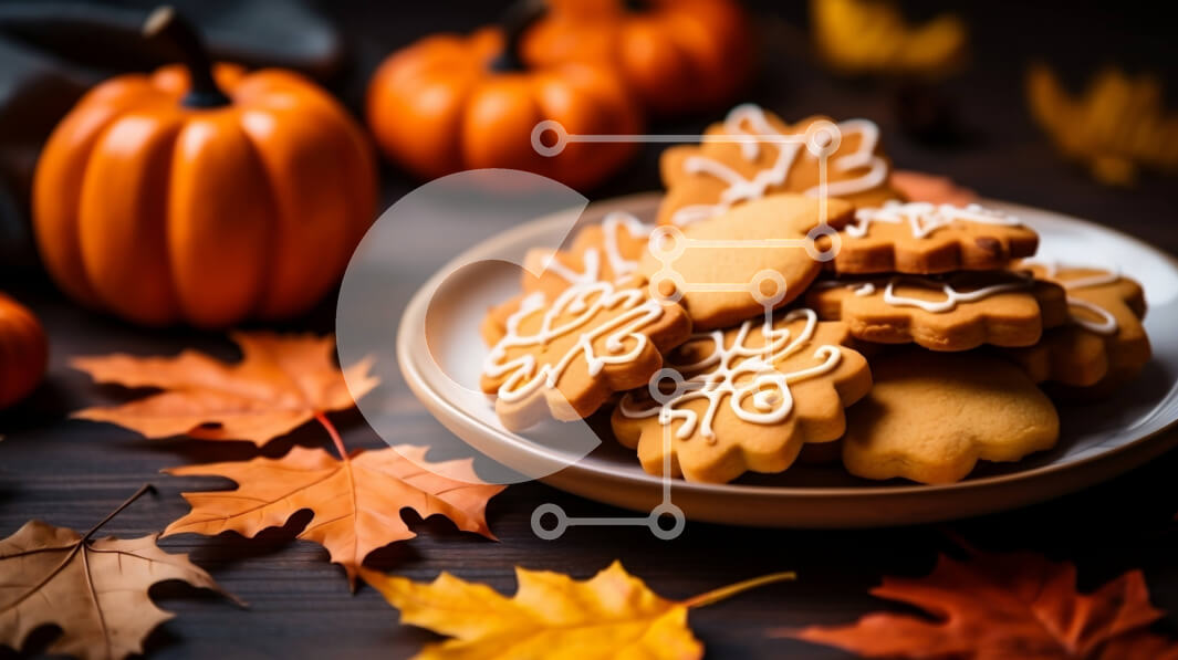 Σετ των 2 Intra Συλλεκτικό Ξύλινο Παζλ Plywood  4mm - Μπισκότα μελόψωμο με φθινοπωρινά στολίδια Σε Ξύλινο Κουτί - Διαστάσεις: 10x10 cm – 25 κομμάτια