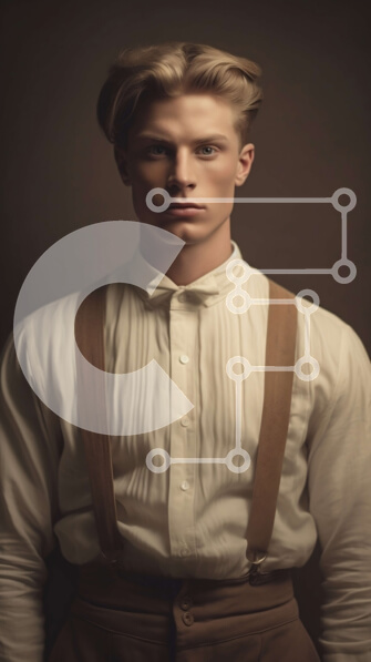 Intra Συλλεκτικό Ξύλινο Παζλ Plywood  4mm - Σοβαρός άνδρας με λευκό πουκάμισο και ζαρτιέρες κοιτάζοντας την κάμερα Σε Ξύλινο Κουτί - Διαστάσεις Puzzle: 10x10 cm – 25 κομμάτια