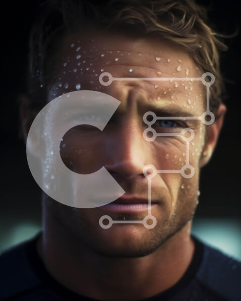 Intra Συλλεκτικό Ξύλινο Παζλ Plywood  4mm - Πορτρέτο ενός άνδρα με σταγονίδια νερού στο πρόσωπό του με μαύρο πουκάμισο και μπλε τζιν Σε Ξύλινο Κουτί - Διαστάσεις Puzzle: 10x10 cm – 25 κομμάτια